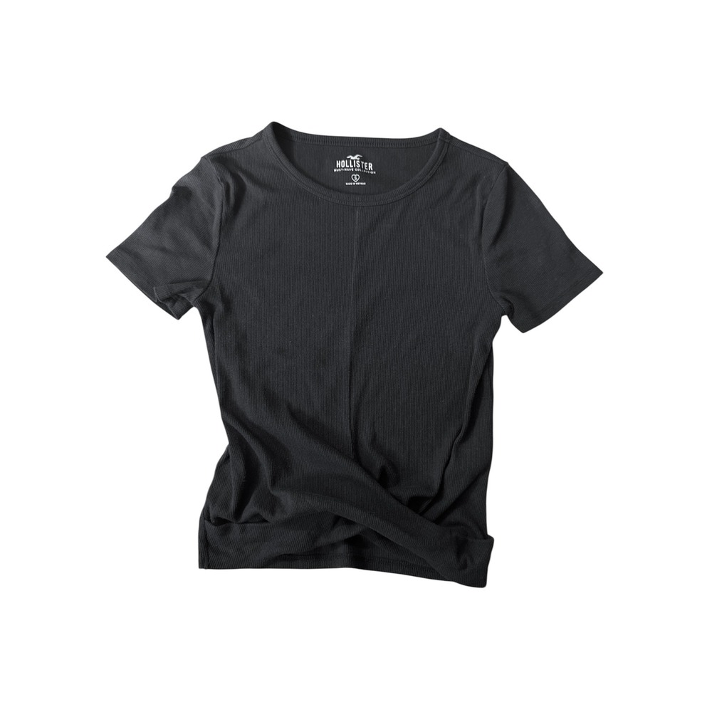 Hollister Must-Have Collection Ribbed Short Sleeve T-Shirt Black Small Womens